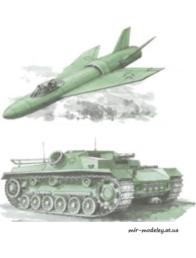 №61 - TTX Stug III + Мессершмитт-Р1110 [Левша 2003-03] из бумаги — развертка из бумаги