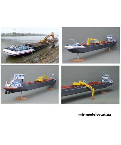№1042 - Грунтоотвозная шаланда MS Chtistine и экскаватор Liebherr (Mondorfer Bastelbogen 58) из бумаги