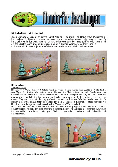 №1006 - St. Nikolaus mit Dreibord (Mondorfer Bastelbogen) из бумаги