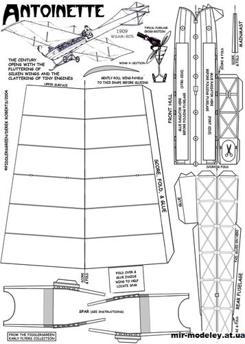 №10547 - Легкий самолет Антуанетт / Antoinette [Fiddlers Green] из бумаги — скачать развертку из бумаги