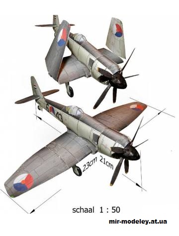 №11431 - Многоцелевой палубный истребитель Hawker FB.50 Sea Fury (Gahm) из бумаги
