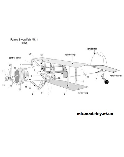 №11607 - Торпедоносец-бомбардировщик Fairey Swordfish Mk.1 (Digital Card Model) из бумаги — развертка из бумаги