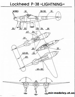 №12924 - P-38J Lightning [PMI 106] из бумаги