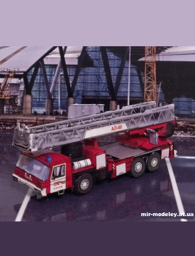 №13156 - Пожарная автолестница АЛ-60 на базе Tatra T815 (Переработка автокрана T815 AD 28 от PR Model) из бумаги