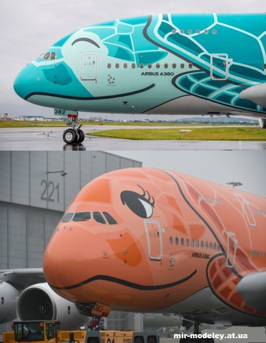 №13450 - Airbus A380-800 All Nippon Airways Flying Honu Green and Orange (Перекрас Hermercraft) из бумаги