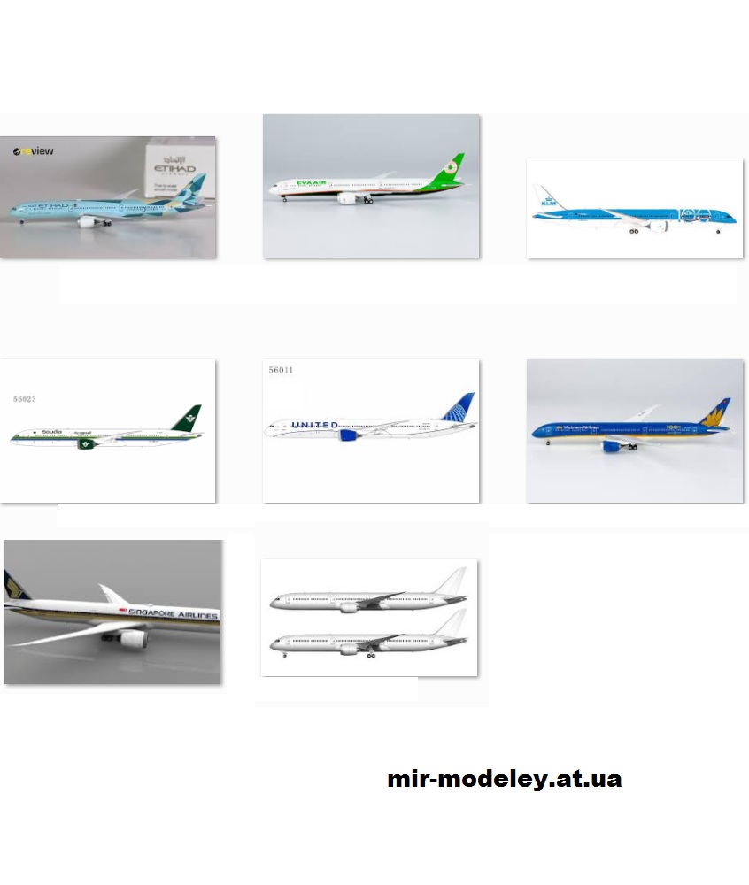 №13521 - Boeing 787-10 - 9 моделей (Hermercraft) из бумаги