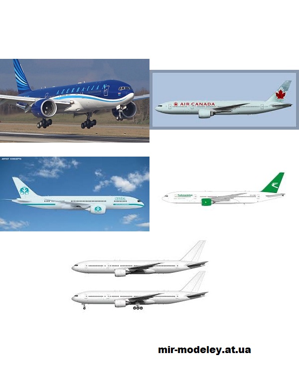 №13513 - Boeing 777-200LR Air Canada Old Livery, Azerbaijan, Crystal Cruises, Turkmenistan Airlines, White (Hermercraft) из бумаги