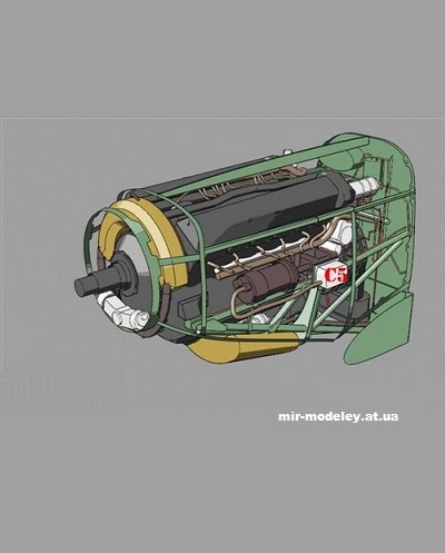 №13758 - Авиамотор Rolls Royce Merlin (Spitfire Mk V) (Alin Models) из бумаги