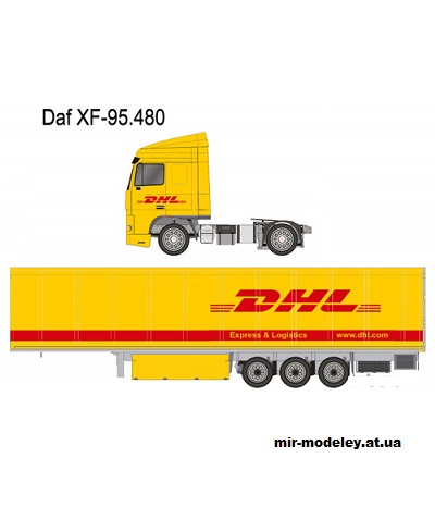 №13823 - DAF XF-95 DHL + Schmitz trailer [Перекрас ZMK] из бумаги