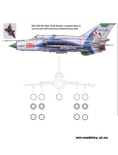 №13862 - МиГ-21МФ-3 / MiG-21 MF-3 PLM Polish Air Force (Paper Aircraft Models) из бумаги