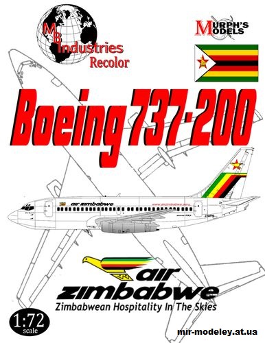 №13832 - Пассажирский самолет Boeing 737-200 Air Zimbabwe (Murph's Models) из бумаги