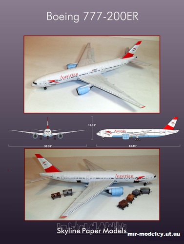 №13868 - Пассажирский самолет Boeing 777-200ER Austrian Airlines (Skyline Papermodels) из бумаги