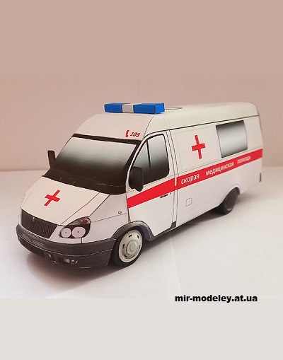 №14280 - ГАЗ-2705 «Скорая помощь» (Конверсия модели от Мира бумажных автомобилей) из бумаги