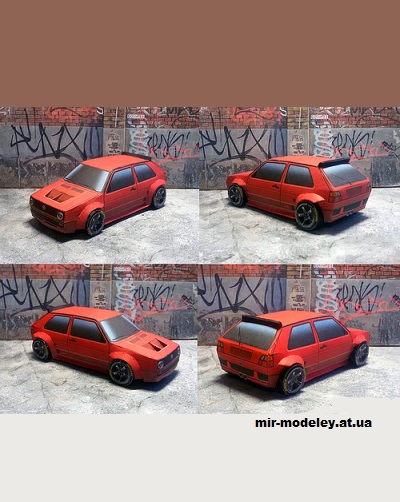 №14234 - Volkswagen Golf Mk2 tuning в обвесе (5 цветов корпуса) (Paper Car Tuning) из бумаги