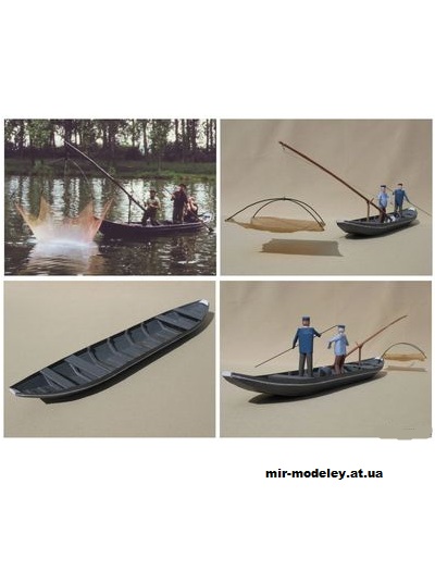 №1432 - Рыбацкая лодка / Dreibord mit Hebenetz (Mondorfer Bastelbogen) из бумаги