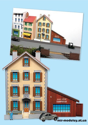 №14351 - Особняк и ателье / Maison et atelier (Cles pour le train miniature 09) из бумаги