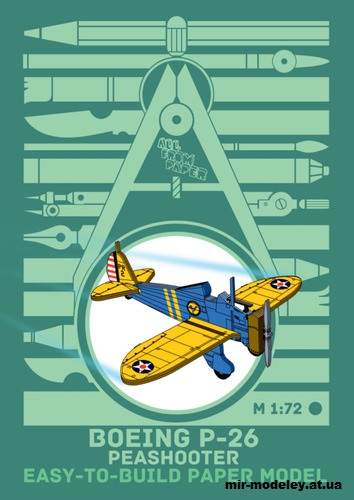 №14538 - Boeing P-26 Peashooter / Боинг P-26 Пишутер - контурная модель (Векторный градиентный перекрас модели от AVR) из бумаги