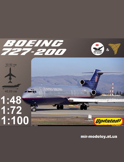 №15002 - Боинг-727-200 а/к Юнайтед Эйрлайнз в ливрее Battleship / Boeing-727-200 United Airlines Battleship livery (Russian Papercraft) из б