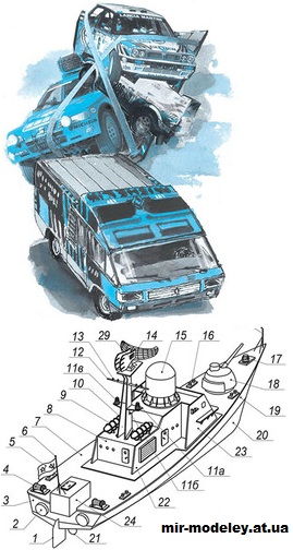 №15029 - Рено трафик + пограничный катер Финист (Левша 2024-05) из бумаги
