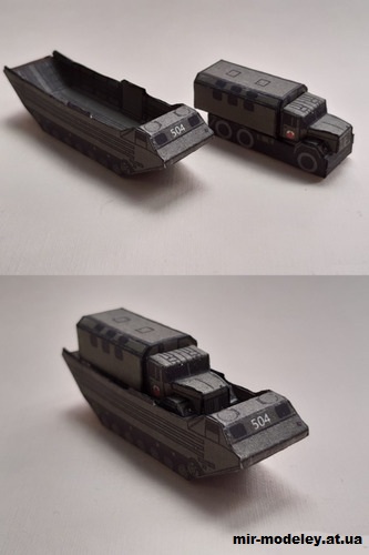 №15436 - Плавающий транспортёр ПТС-2 и грузовик ЗиЛ-131 с кунгом (Перекрас R & P Models) из бумаги