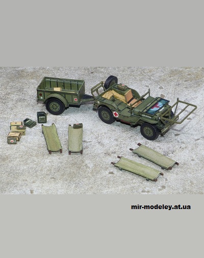№15411 - Jeep Willys MB санитарный с прицепом M100 1/4 ton (R & P Models) из бумаги