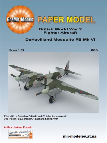 №15696 - DeHavilland Mosquito FB Mk VI (GreMir Models) из бумаги