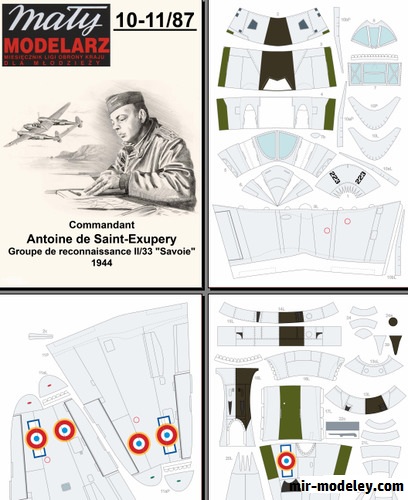 №16622 - P-38 Lightning Антуана де Сент Экзюпери (Перекрас Maly Modelarz 10-11/1987) из бумаги