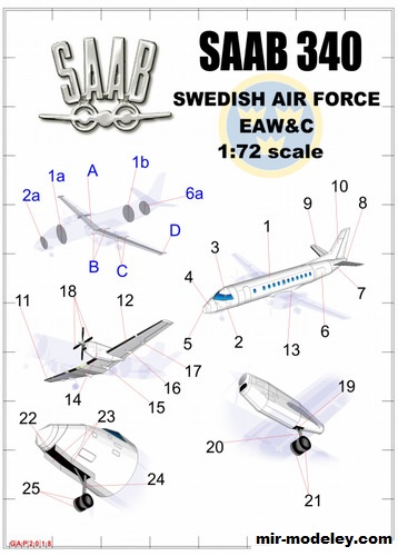 №17065 - SAAB 340 Swedish EAW&C (Gary Pilsworth) из бумаги