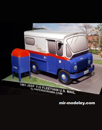 №17581 - Jeep FJ3 Fleetvan U.S. Mail (Paperdiorama) из бумаги
