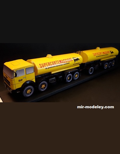 №17555 - Fiat 691 – 4 assi (millepiedi) Cisterna AGIP (Paperdiorama) из бумаги