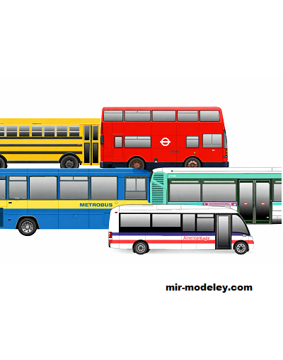 №17575 - 5 bus models (Paperdiorama) из бумаги