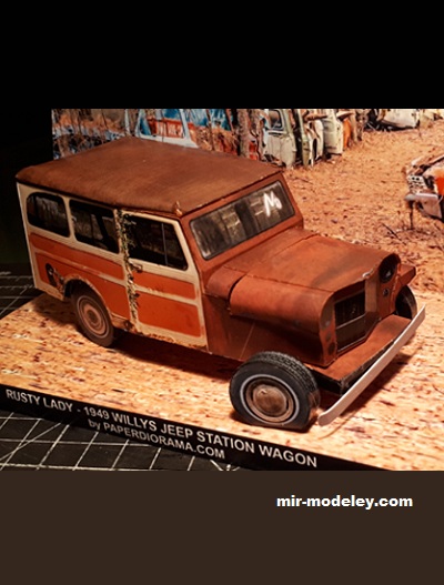 №17579 - Abandoned Willys Jeep Station Wagon «Rusty Lady» 1949 (Paperdiorama) из бумаги
