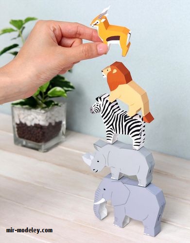 №17847 - Строительные блоки из животных Сафари / Animal building blocks Safari (Canon) из бумаги
