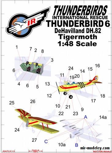 №17837 - De Havilland DH.82 Tiger Moth Thunderbird6 (Gary Pilsworth) из бумаги