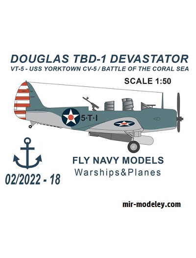 №17828 - Douglas TBD-1 Devastator (Fly Navy Models) из бумаги