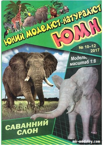 №17858 - Саванный слон (ЮМН 10-11-12/2017) из бумаги