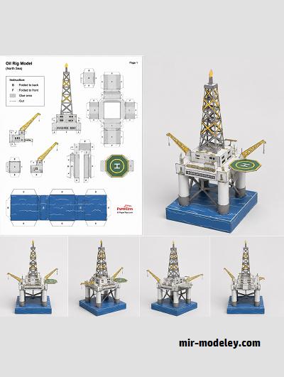 №18117 - Самоподъемная буровая платформа / Jackup Oil Rig (PaperToys) из бумаги