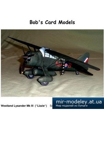 №1898 - Многоцелевой самолет Westland Lysander Mk III [Bob's Card Models] из бумаги