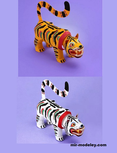 №18664 - Белый тигр и Харико-но Тора [Pinoart Papercraft] из бумаги