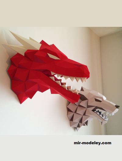 №19352 - Targaryen Dragon x Stark Head (Gedelgo) из бумаги