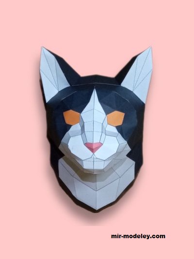 №19311 - Низкополигональная голова кошки / Lowpoly head cat (Michinogami) из бумаги