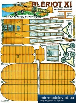 №1939 - Цельнодеревянный расчалочный высокоплан Блерио XI / Blériot XI [Fiddlers Green] из бумаги