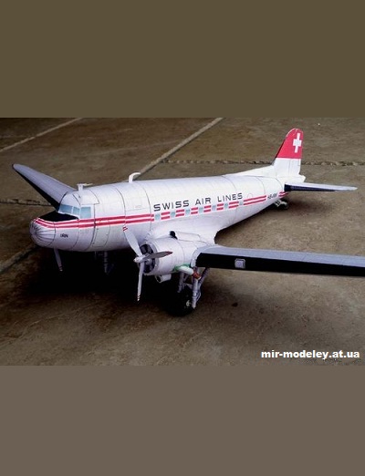 №1909 - Пассажирский самолет Douglas DC-3 Dakota авиакомпании Swiss Air Lines [Bob's Card Models] из бумаги