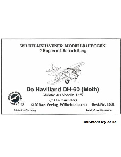 №2419 - Двухместный биплан De Havilland DH-60 (Moth) (WHM 1531) из бумаги