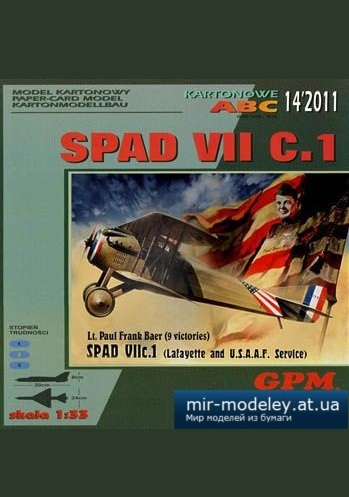 №2835 - SPAD VII C.1 Lt.Paul Frank Baer (перекрас) [GPM 314] из бумаги