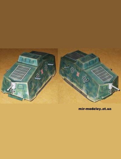 №3070 - Танк A7V (Fiddlers Green Зеленый окрас) из бумаги