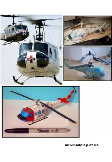 №579 - Многоцелевой вертолёт Bell UH-1 Huey [Fiddlers Green] из бумаги — скачать развертку из бумаги