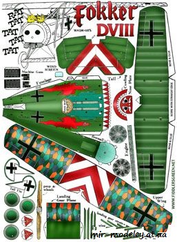 №568 - Истребитель-разведчик ПМВ Fokker D.VIII (Е.V) [Fiddlers Green] из бумаги — скачать развертку из бумаги