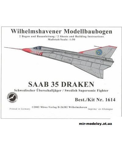№5705 - Сверхзвуковой истребитель SAAB 35 Draken [WHM 1614] из бумаги