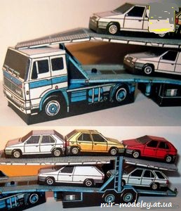 №7397 - LIAZ 110.581, NPA-7 Návěs pro přepravu automobilu,Škoda Favorit / Forman (ABC 11/1990) из бумаги